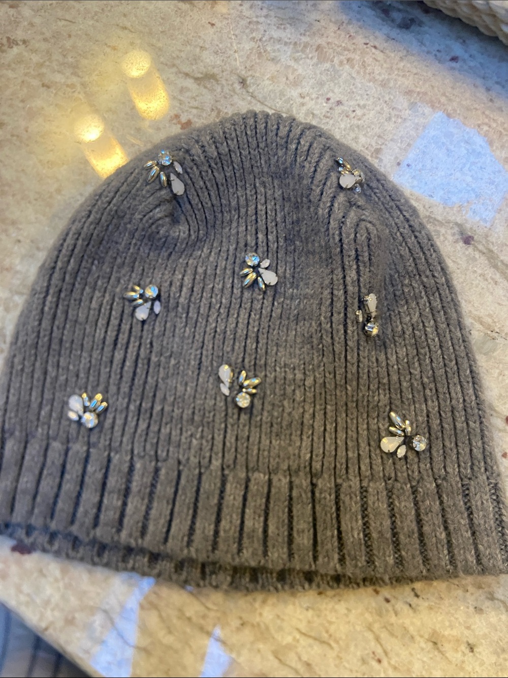 Accessorize Gray Embellished Ribbed Beanie